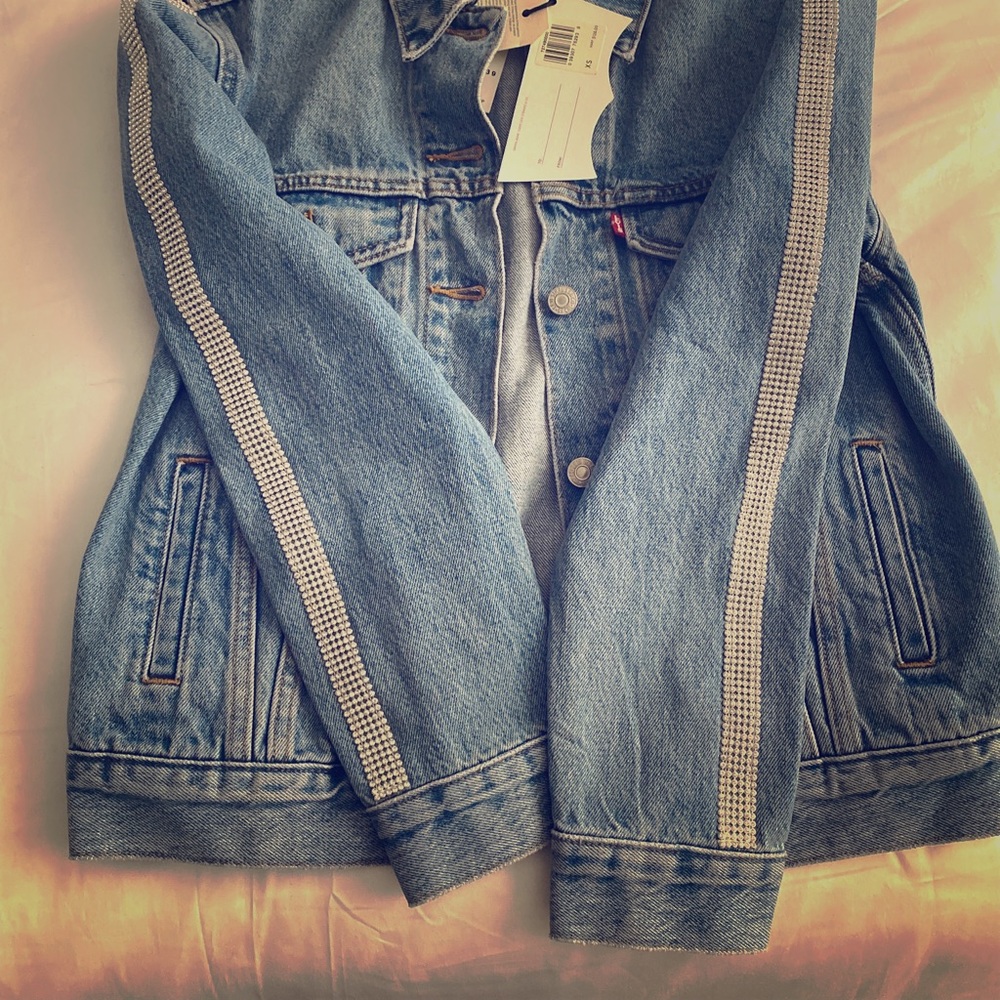 Levi Denim Jacket with rhinestoned sleeve